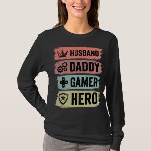 Retro Echtgenoot Papa Gamer Held Geometrisch T-Shi T-shirt