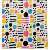 Retro Eclectische kleurrijke Stippen en lijnen Douchegordijn (Voorkant)