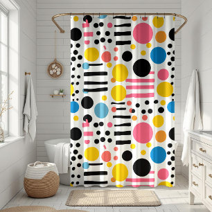 Retro Eclectische kleurrijke Stippen en lijnen Douchegordijn