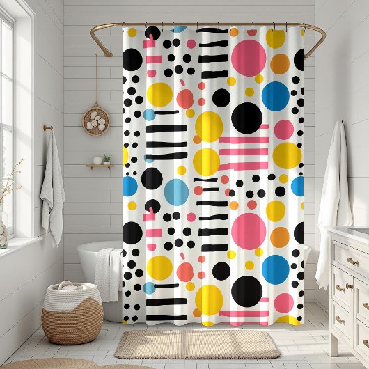 Retro Eclectische kleurrijke Stippen en lijnen Douchegordijn