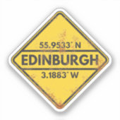 Retro Edinburgh Coördinaten Rusty Metal Sign Sticker (Voorkant)