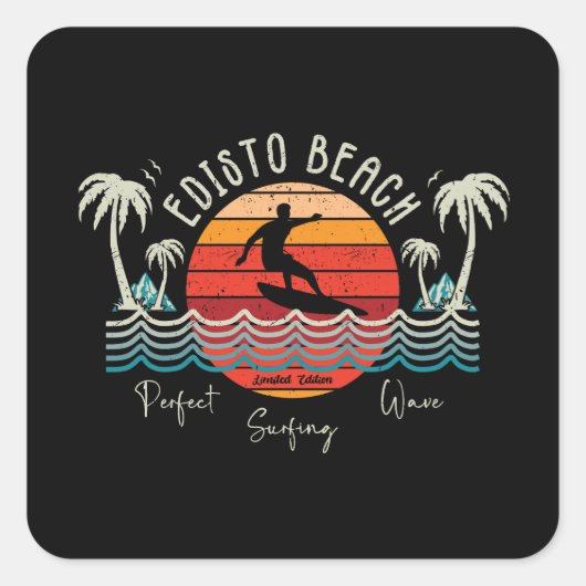 Retro Edisto Beach Surfen Vierkante Sticker (Voorkant)