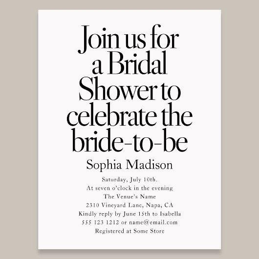 Retro Editorial Bold Bridal Shower Uitnodiging Briefkaart