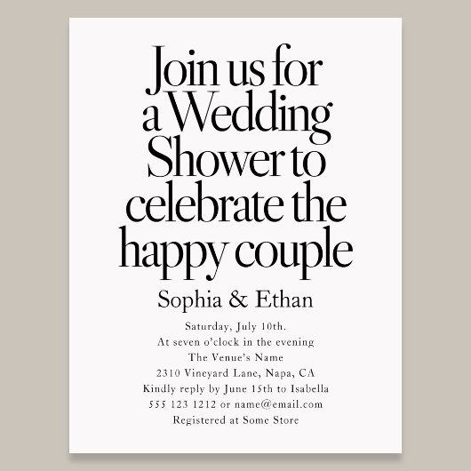Retro Editorial Bold Couple Wedding Shower Uitnodiging Briefkaart
