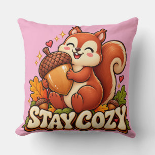 Retro eekhoorn 'Blijf Cozy' Worpkussen Kussen