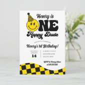 Retro Een Gelukkig Dude 1e Verjaardag Kaart (Staand voorkant)