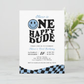 Retro Een Gelukkig Dude Blauw Glimlach Gezicht 1e  Kaart (Staand voorkant)