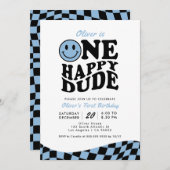 Retro Een Gelukkig Dude Blauw Glimlach Gezicht 1e  Kaart (Voorkant / Achterkant)