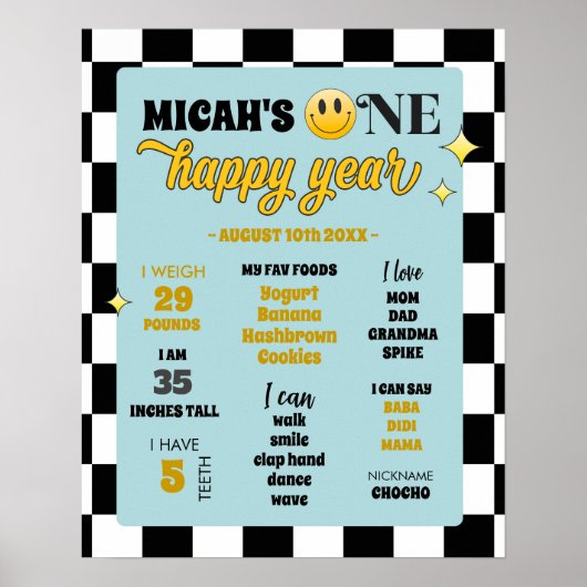 Retro Een Gelukkig Dude Eerste Verjaardag Mijlpaal Poster (Voorkant)