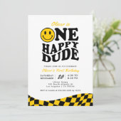 Retro Een Gelukkig Dude Gele Glimlach Jongen 1e Ve Kaart (Staand voorkant)