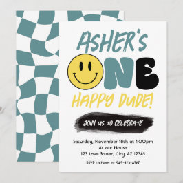 Retro Een Gelukkig Dude Gelukkig Gezicht Eerste Ve Kaart