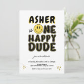 Retro Een Gelukkig Dude Gelukkig Gezicht Eerste Ve Kaart (Staand voorkant)