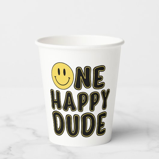 Retro een gelukkige kerel eerste verjaardag papieren bekers (Achterkant)