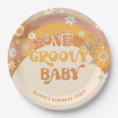 Retro één groovy baby verjaardag papieren bordje (Voorkant)