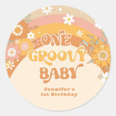 Retro één groovy baby verjaardag ronde sticker (Voorkant)