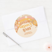 Retro één groovy baby verjaardag ronde sticker (Envelop)