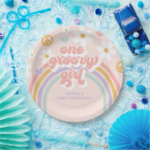 Retro Een Groovy Meisje Regenboog 1E Verjaardag Papieren Bordje (Feest)