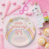 Retro Een Groovy Meisje Regenboog 1E Verjaardag Papieren Bordje (Feest)