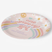 Retro Een Groovy Meisje Regenboog 1E Verjaardag Papieren Bordje (Gekanteld)