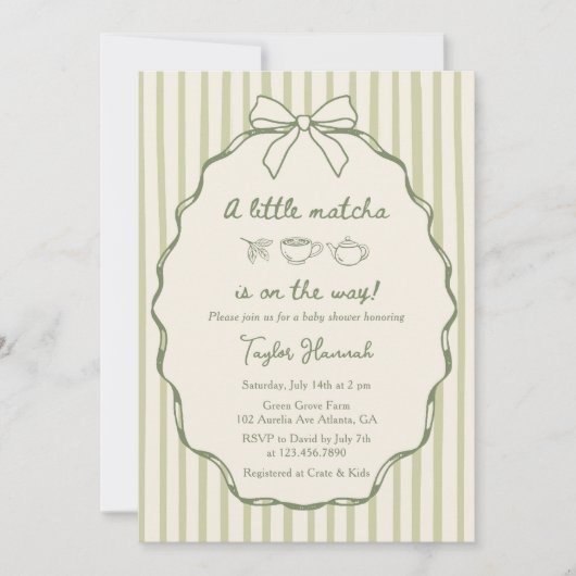 Retro Een Klein Thee Matcha Babyfeest Kaart (Voorkant)