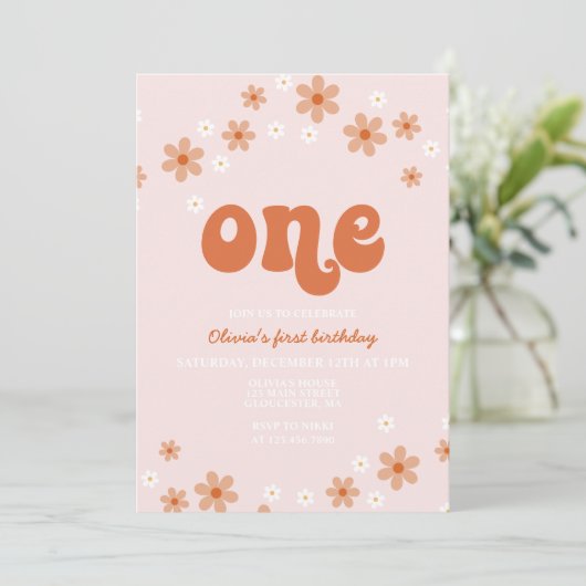 Retro een maisy boho eerste verjaardag uitnodiging (Staand voorkant)