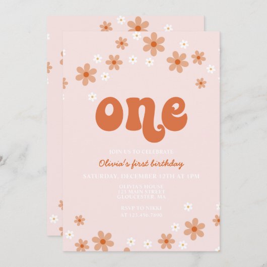 Retro een maisy boho eerste verjaardag uitnodiging (Voorkant / Achterkant)