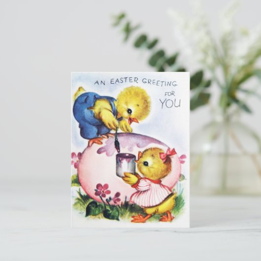 Retro een paasgroet naar je kippen en eieren briefkaart (Staand voorkant)