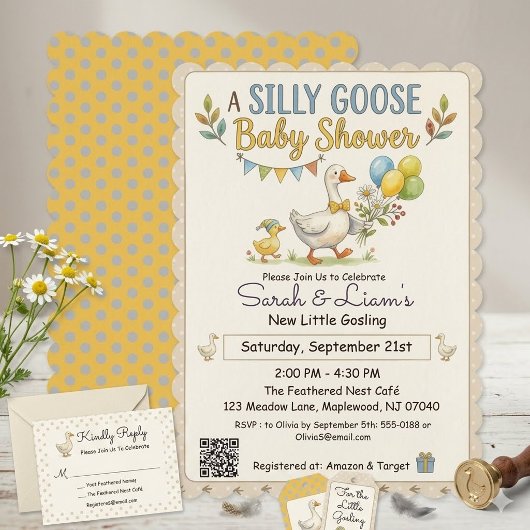 Retro eend & gans baby shower uitnodiging 