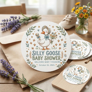 Retro Eend & Gans Kuiken Baby Shower  Ronde Sticker