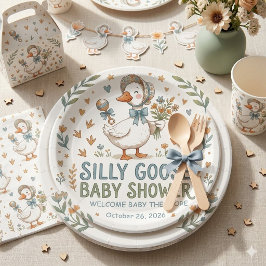 Retro Eend & Gansje Baby Shower Papieren Bordje