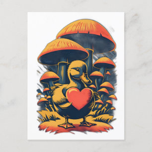 Retro eendje met een hart Briefkaart