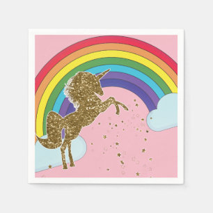 Retro Eenhoorn Regenboog- & Gouden Sterren Verjaar Servet