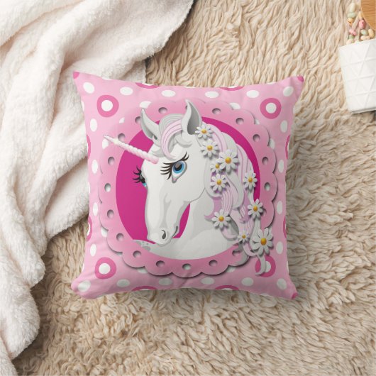 Retro eenhoorns en madeliefjes patroon op roze kussen (Deken)