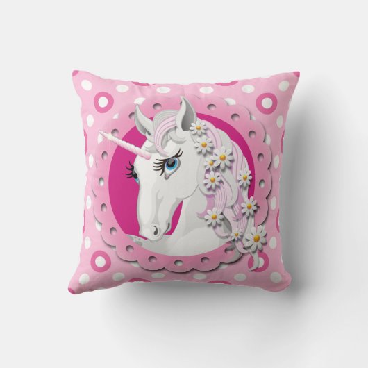 Retro eenhoorns en madeliefjes patroon op roze kussen (Achterkant)