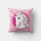 Retro eenhoorns en madeliefjes patroon op roze kussen (Voorkant)