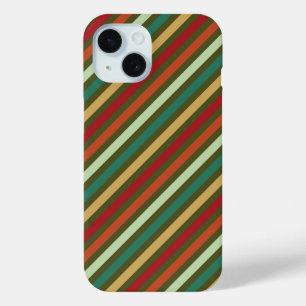 Retro Eenvoudig Rood Groen Diagonaal Streepjespatr iPhone 15 Case