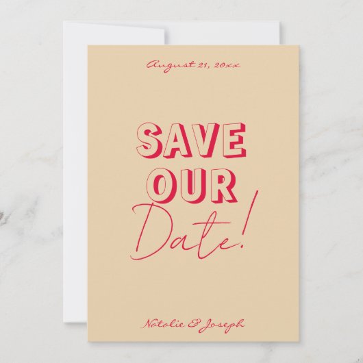 Retro Eenvoudige Bright Funky Bold Modern Boho Bru Save The Date (Voorkant)