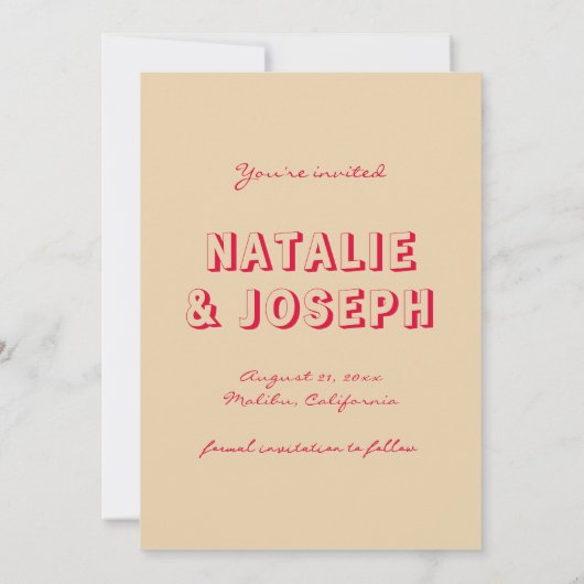 Retro Eenvoudige Bright Funky Bold Modern Boho Bru Save The Date (Achterkant)