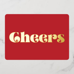 Retro  Eenvoudige Cheers Rood en Goud Folie Feestdagenkaart