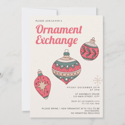 Retro Eenvoudige Kerst Ornament Exchange Party Kaart (Voorkant)