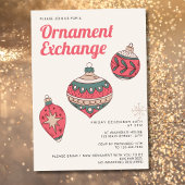 Retro Eenvoudige Kerst Ornament Exchange Party Kaart