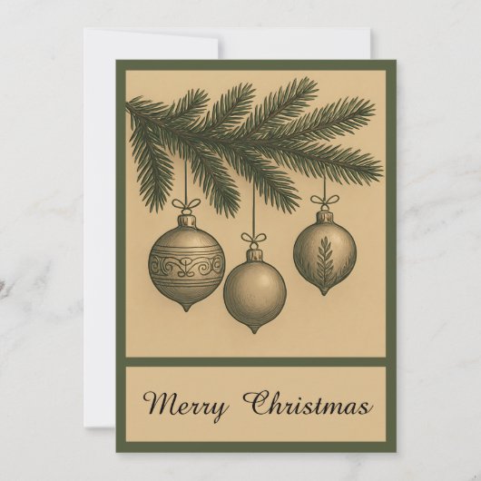 Retro Eenvoudige Trendy Kerstbal Rustiek Feestdagenkaart (Voorkant)