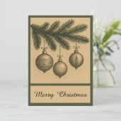 Retro Eenvoudige Trendy Kerstbal Rustiek Feestdagenkaart (Staand voorkant)