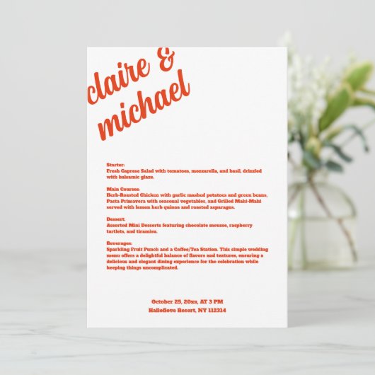 Retro Eenvoudige Trouwtafel Menu Kaarten Flat Menu (Staand voorkant)