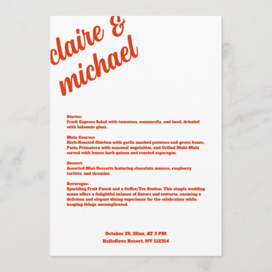 Retro Eenvoudige Trouwtafel Menu Kaarten Flat Menu (Voorkant)