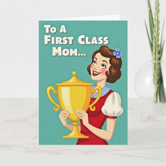 Retro Eerste Klas Moeder Kaart (Voorkant)