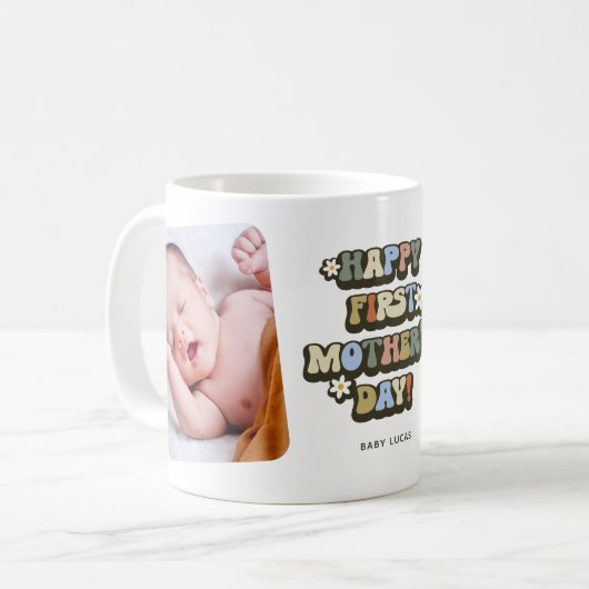 Retro eerste Moederdag 2 foto Koffiemok (Voorkant links)