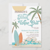 Retro eerste wipe out Surven surfen 1e verjaardag Kaart (Voorkant)