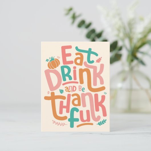 Retro eet Drink en ben dankbaar voor Happy Thanksg Feestdagenkaart (Staand voorkant)