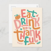 Retro eet Drink en ben dankbaar voor Happy Thanksg Feestdagenkaart (Voorkant / Achterkant)